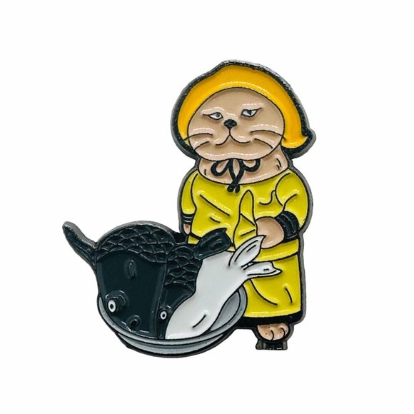 ⭐Oz Cat with Fish Enamel Pin Animal Iron Enamel Brooch Cartoon Yellow New⭐ - Picture 4 of 6
